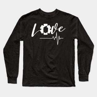 Love Nursing white text design with Nurse star, silhouette and heartbeat Long Sleeve T-Shirt